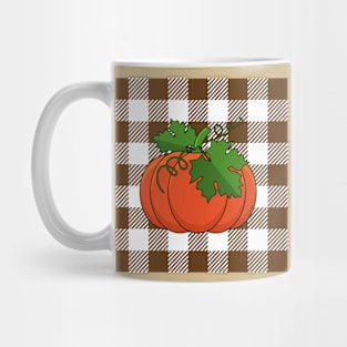 Orange Pumpkin on White Brown Checkered Pattern Mug